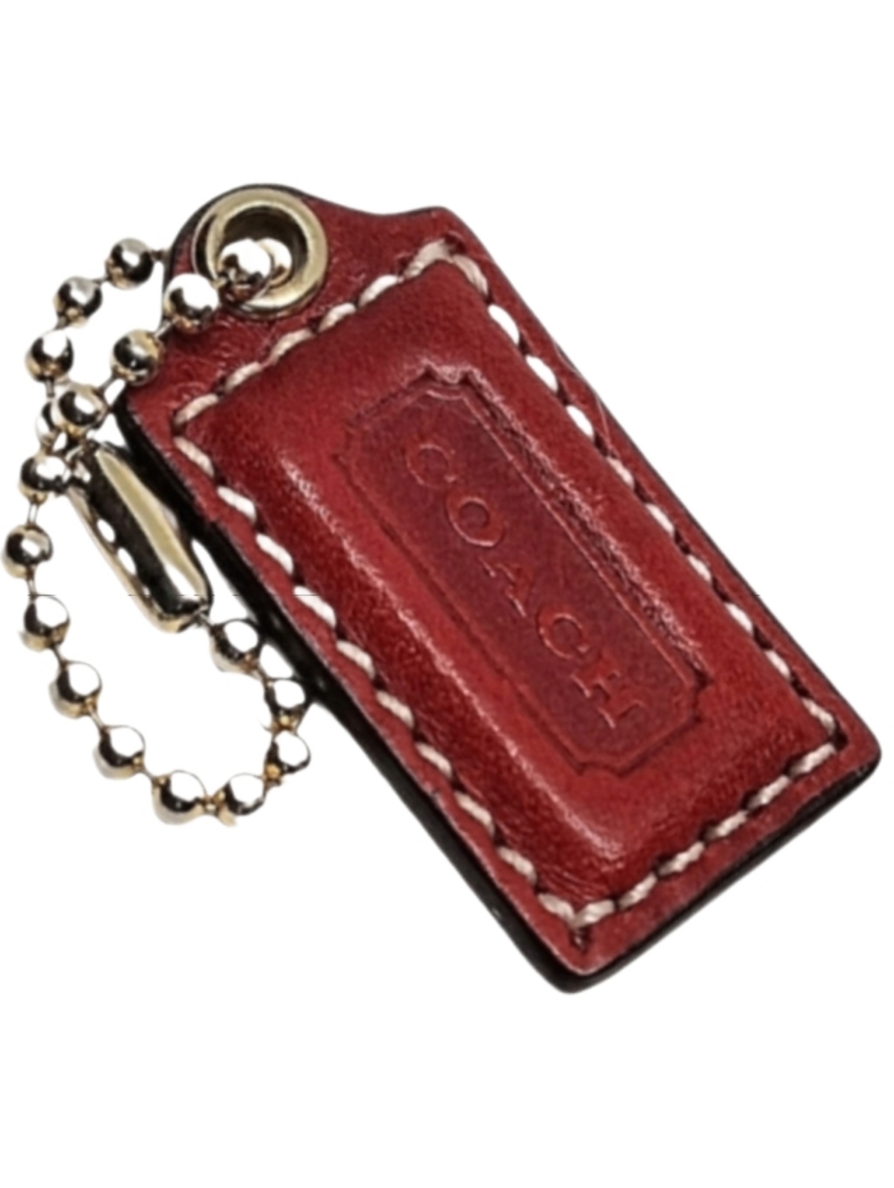 🌹 1.5" Coach Vintage Y2K Coral Red Leather Hangtag Bag Fob Charm Mini Keychain